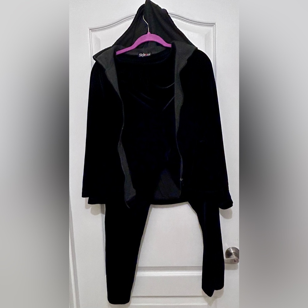 Black velour zippered sweatsuit